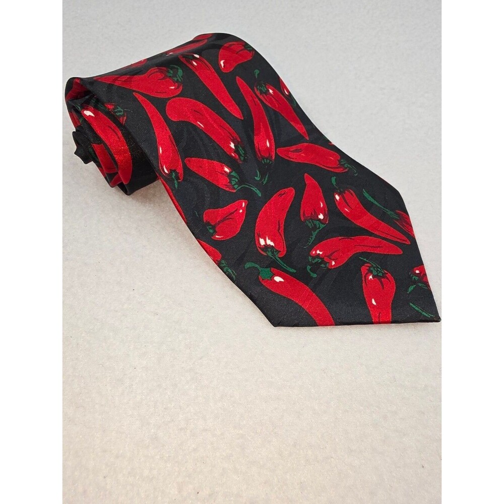 Steven Harris Men's Black Tie with Red Chili Pepper Print Poly 3985